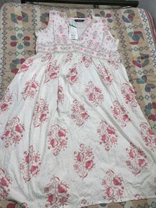 Elegant White & Pink Floral Gown