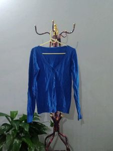 V-Neck Blue Cardigan Sweater