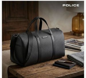 Police Black Textured Duffle Bag