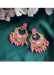 Pink Kundan Chandbali Earrings