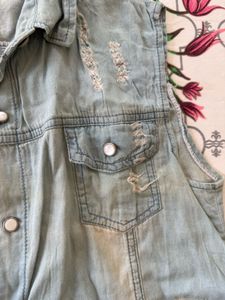Distressed Denim Sleeveless tie up Top