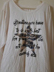 White Long Sleeve T-Shirt with Sequin Star
