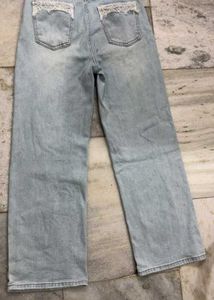Light Wash Denim Jeans with Lace Detail