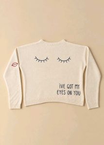 CREAM GRAPHIC EMBROIDERED SWEATER