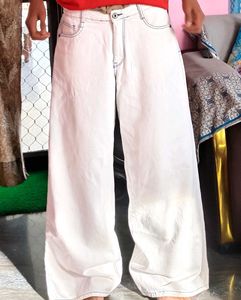 unisex White Wide Leg Jeans