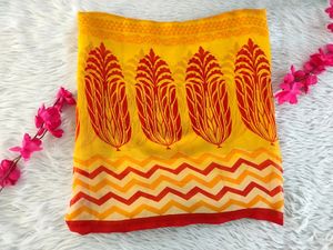 Red And Yellow Printed Chiffon Fancy Saree