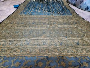 Stunning Teal Blue Embroidered Saree