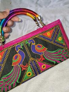 Embroidered Peacock Clutch