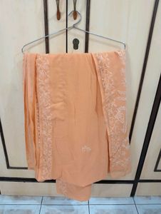 Elegant Peach Chikankari Saree🥻