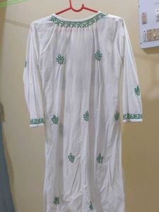 White Kurta with Green Paisley Print