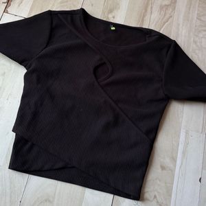 Black Ribbed Cutout Crop Top