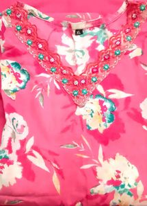 Vibrant Pink Floral Kurta with Dupatta
