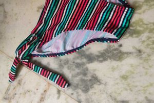 Colorful Striped Tie-Side Bikini Bottoms