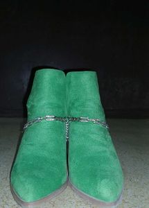 Green Suede Ankle Boots with Chain Detail