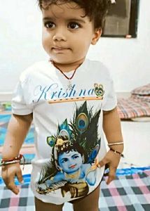 Krishna Ji Printed White T Shirt For Boys &amp; Girls