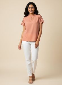 Chic Peachy Top with Cutout Sleeves