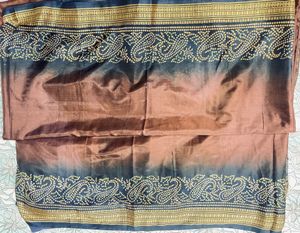 Brown Saree With Blue Bandhej Print Pallu