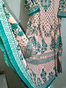 Peach Floral Print Anarkali Kurta heavy