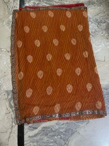 Red &amp; Mustard Color Saree With Mirrored Gota Patti