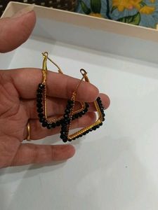 Elegant Black Beaded Square Hoop Earrings