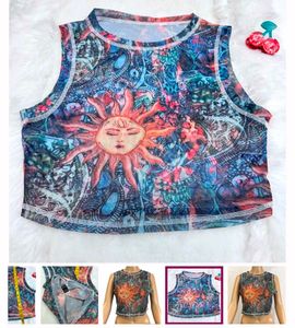 Shein Vintage Sun Print Mesh Crop Top