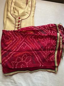 Cream Kurta Set with pink Accents