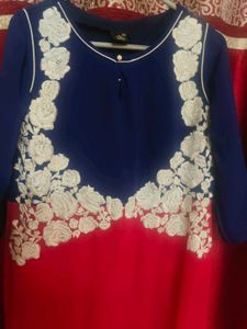 Blue &amp; Red Embroidered Kurti