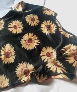 Shein Sunflower Black Fitted Crop Top Girl Xs Tee