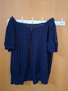Navy Blue Crochet Knit Cardigan