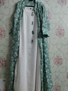 Green Floral Print Gown with Shrug