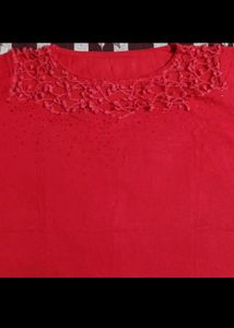 Girls Red Half Sleeve Top