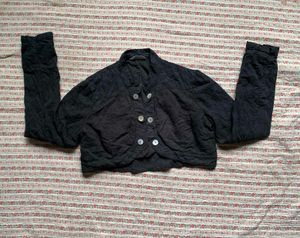 Black Embroidered Cropped Jacket