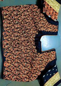 New Orange &amp; Black Embroidered Saree With Blouse