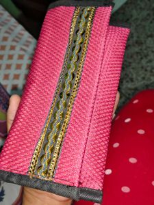 Pink Textured Wallet with Decorative Trim