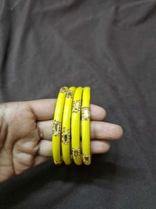 Vibrant Yellow Bangles with Embellishments