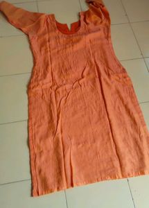 Peach Kurti with Embroidered Neckline