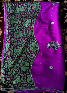 megneta Saree with Green Embellishment