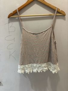 Chic Striped  Lace Trim Top