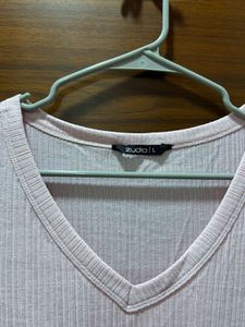 Light Pink Ribbed V-Neck T-Shirt