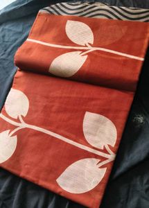 Beautiful Orange Saree with Leaf Print