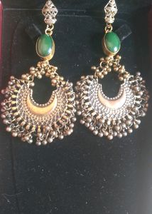 Boho Green Stone Chandbali Earrings