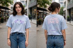 Light Blue "Game Over" Graphic oversized Tee