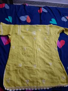 Lime Cotton With Chikankari Work Kurta