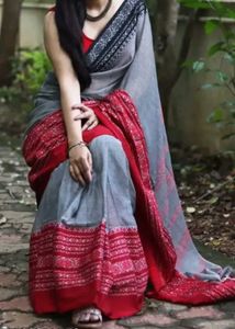 84)Beautiful Red &amp; Grey Begumpuri Saree