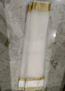 Elegant White Organza Saree with Gold Border