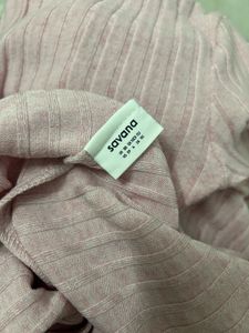 Ribbed Pink Flare Sleeve Dress