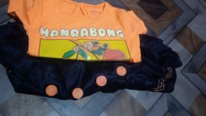 Cute Baby Girl Orange T-Shirt &amp; Navy Skirt Set