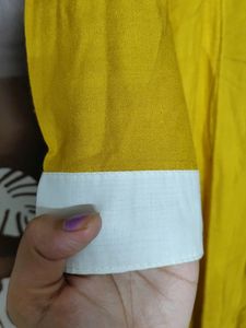 White Sleeveless Gown With Mustard Yellow Shurg