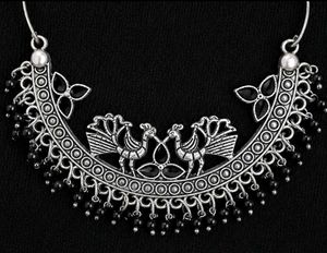 Elegant Silver & Black Peacock Necklace