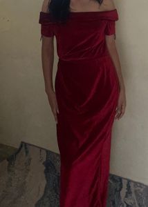 Elegant Red Velvet Off-Shoulder Dress